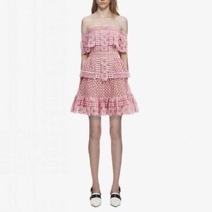 SELF-PORTRAIT PINK LACE MINI DRESS